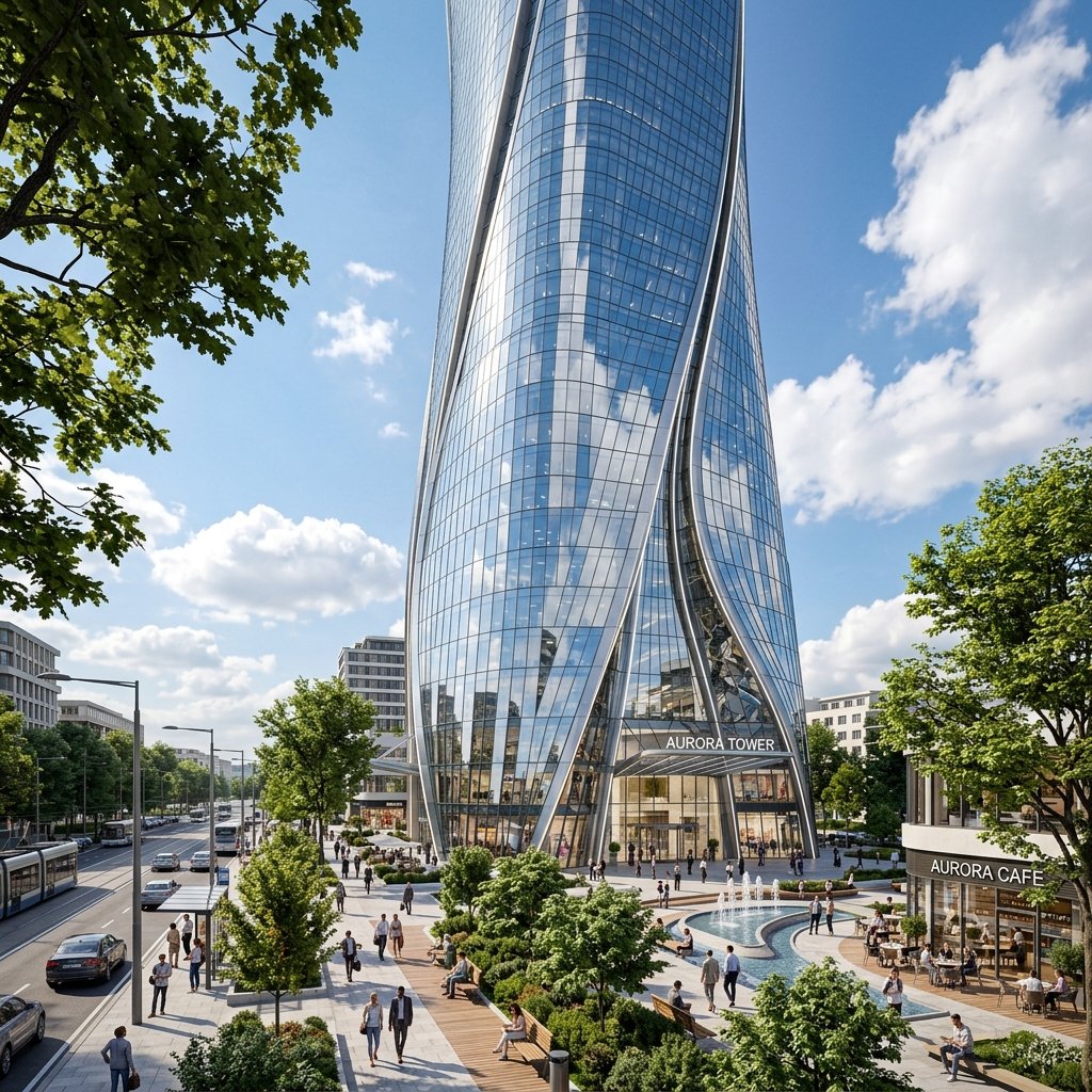 Futuristic commercial skyscraper architectural render
